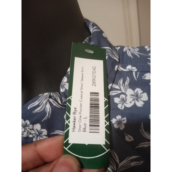 New Hawker Rye Mens Large L Button Down Shirt Blue Floral Cotton Regular Fit NWT - Picture 2 of 14